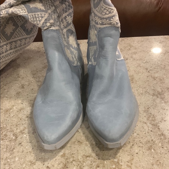 NWOT Free People Bren Denim & Crochet Tall Boot in Calm Waters Size 7 - Picture 6 of 11